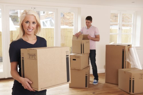 Packed moving boxes and home relocation preparation