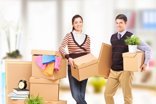 House removals team loading boxes into a moving van