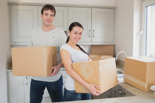 Packed boxes and protective wrapping ready for a home relocation